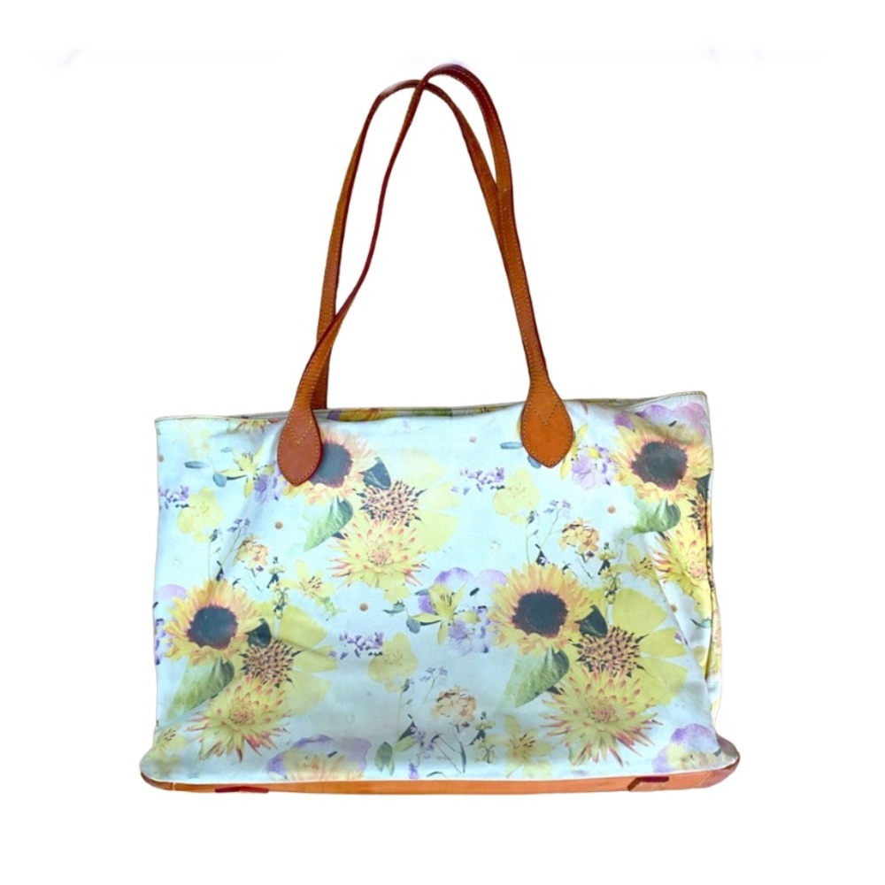 CAVALCANTI  Italian Floral Leather Large Tote Bag Carry-All